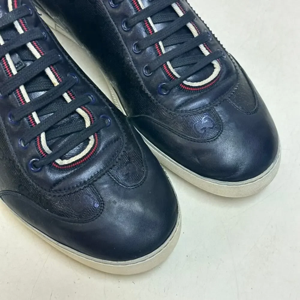 VGUC Gucci Navy Blue GG Imprime Sneakers Guccisima Canvas Leather UK 10 US 10.5